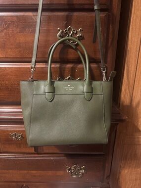 kate spade olive green leather satchel with detachable strap